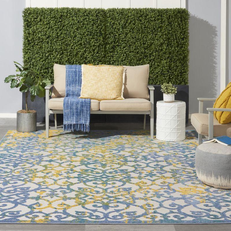 Aloha Ivory Blue Floral 9' x 12' Reversible Outdoor Rug