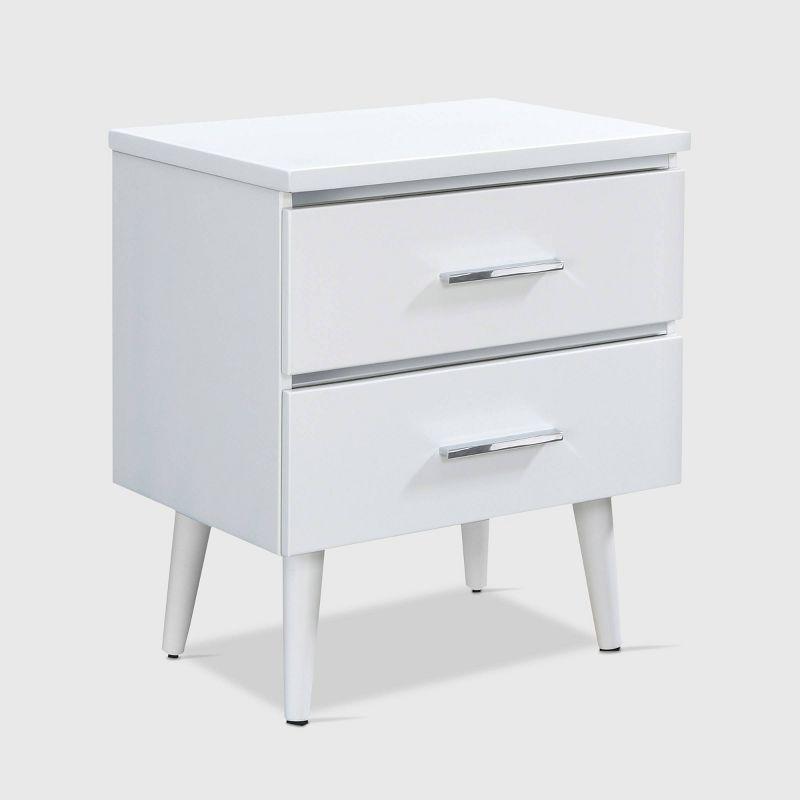 Adore Decor Mid-Century Side Table, 2 Drawers Storage Nightstand, Matte Chrome Handle