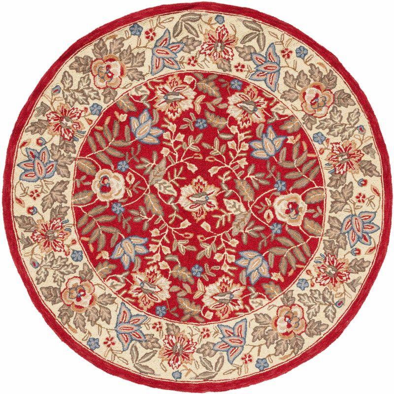 Handmade Beige Floral Wool Round Area Rug