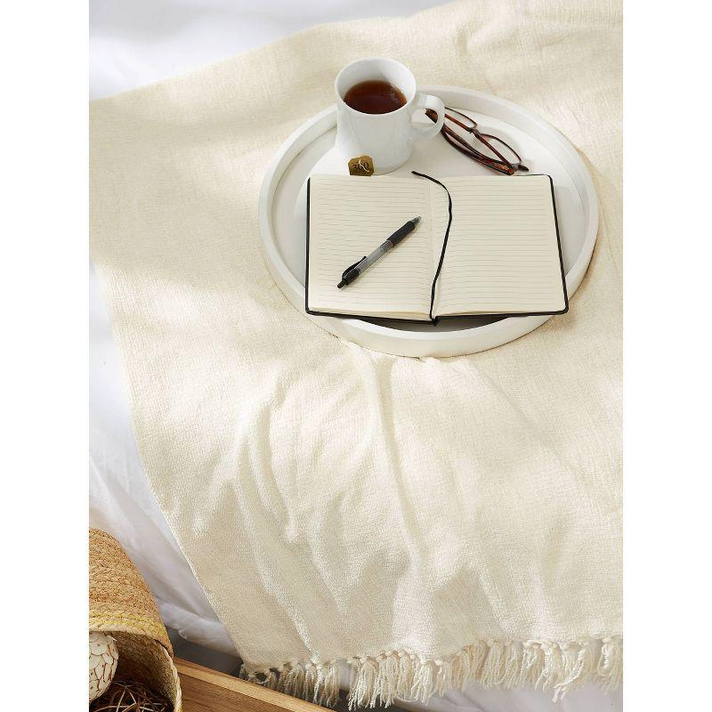 50"x60" Soft Chenille Throw Blanket Cream - Design Imports: Hypoallergenic, Woven Polyester, Machine Washable