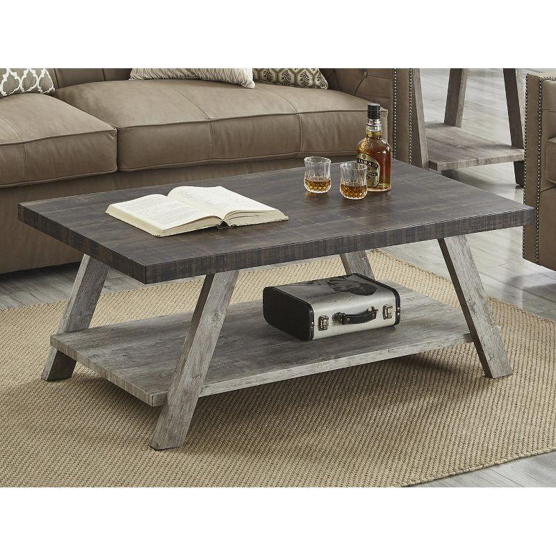 Roundhill Furniture Athens Contemporary Two-Tone Wood Shelf Coffee Table in Weathered Walnut and Gray