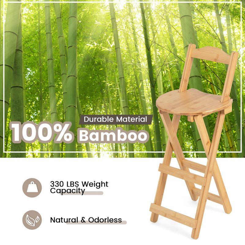 Costway Set of 2 Bamboo Folding Barstools Counter Height Dining Chairs Installation Free