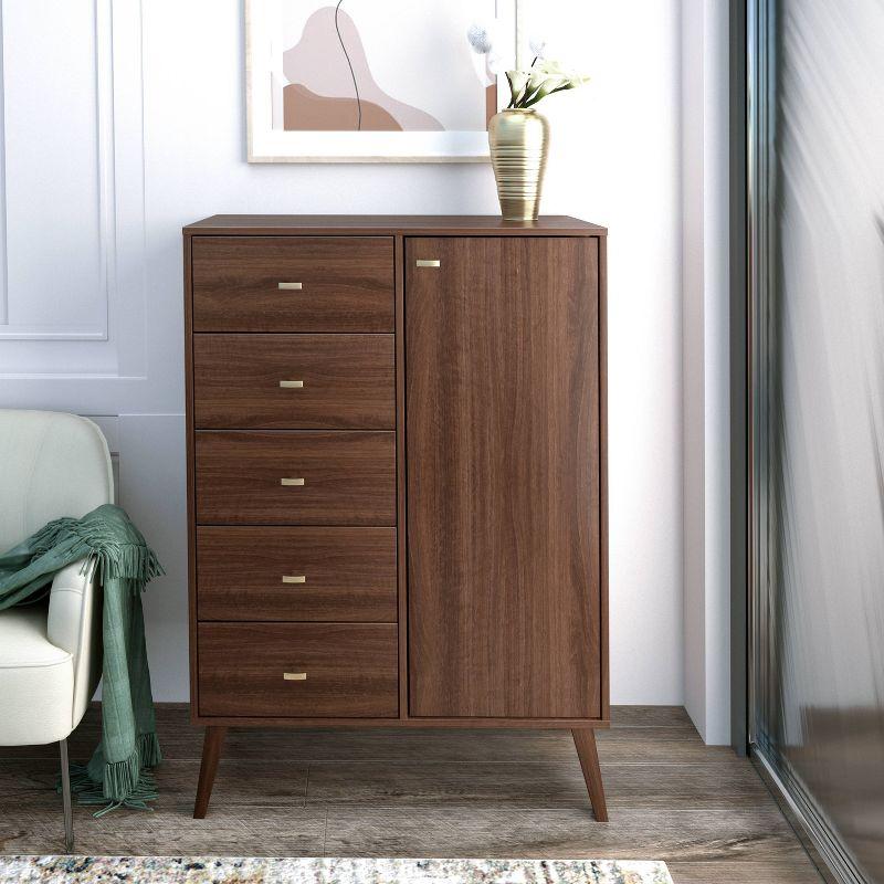 Milo Mid-Century Modern 5 Drawer Chest with Door - Prepac