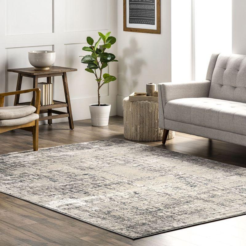 Ivory and Gray Abstract Synthetic Area Rug, 9' x 12'