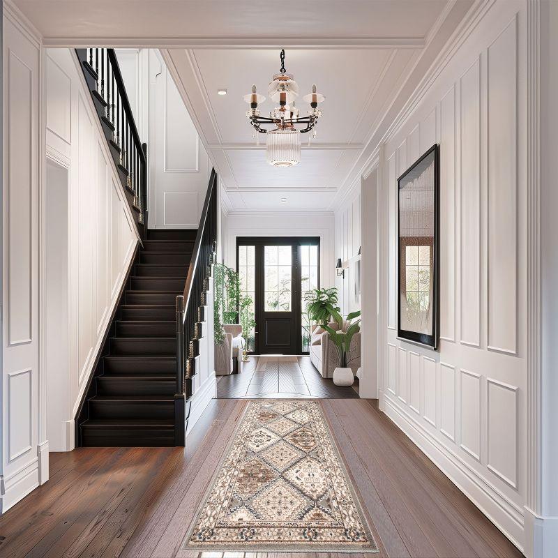Nuloom 2x8 Becca Tiled Indoor Area Rug, Taupe, Faded Transitional Design, Stain Resistant, Bedroom, Living Room, Kitchen