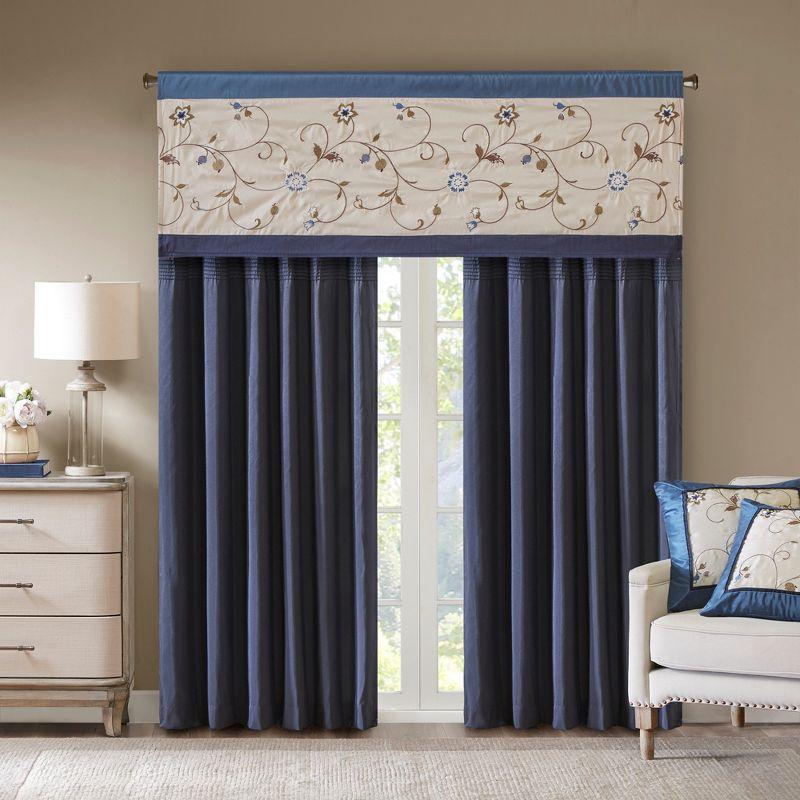 Serene Floral Embroidered 50'' W Window Valance