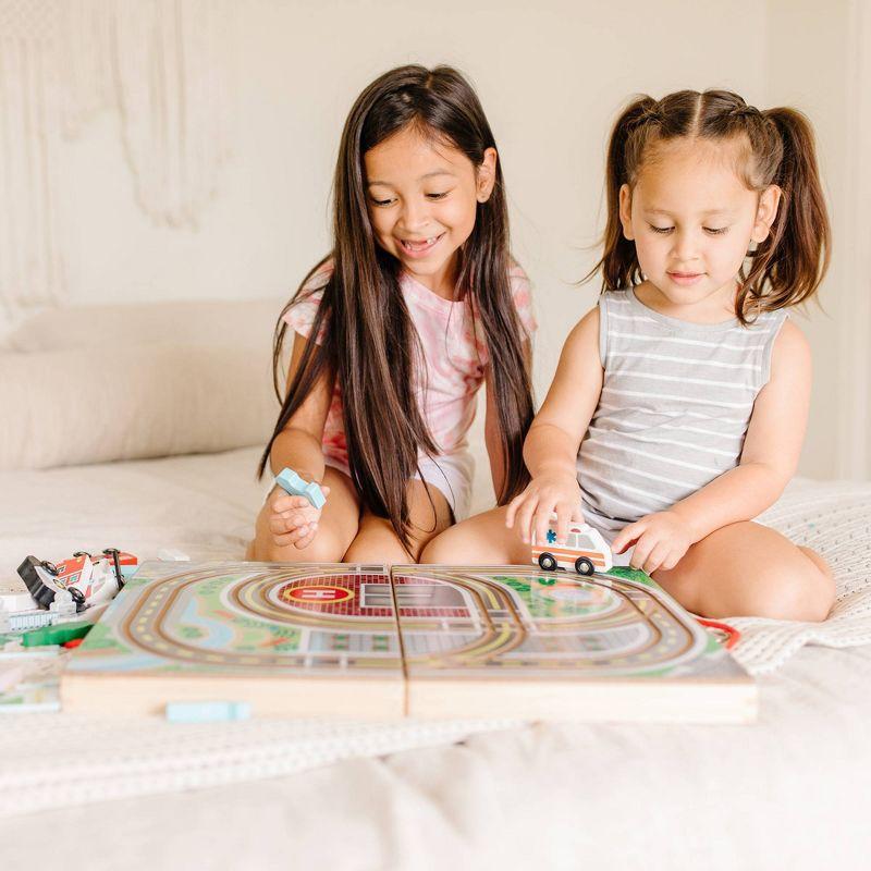 Wooden Town Play Set with Built-In Tracks