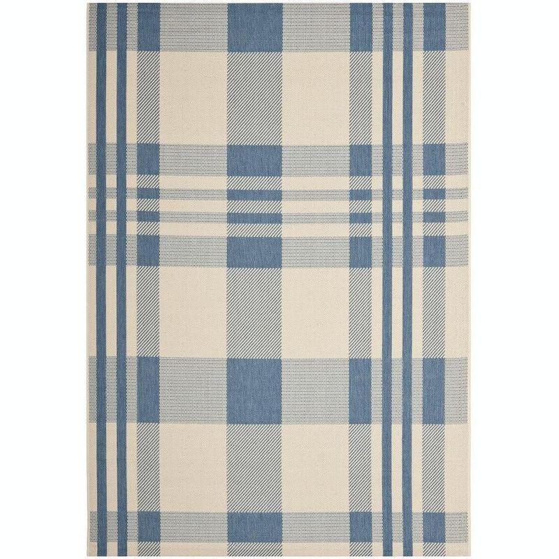 Beige and Blue Rectangular 8' x 10' Synthetic Area Rug