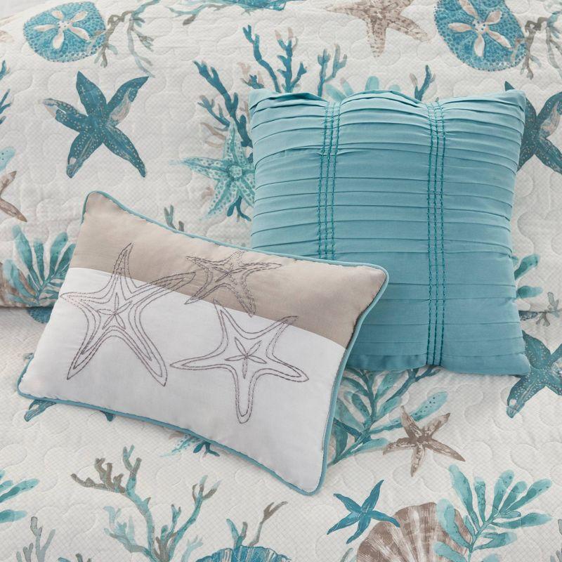 Madison Park Pebble Beach Cotton Sateen 210 TC Reversible 6 Piece Quilt Set with Throw Pillows