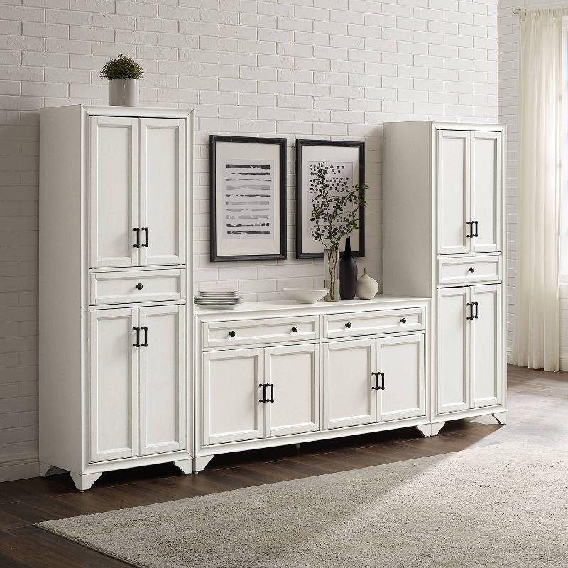 3pc Tara Sideboard and Pantry Set Distressed White - Crosley: Kitchen Storage, Adjustable Shelves, MDF