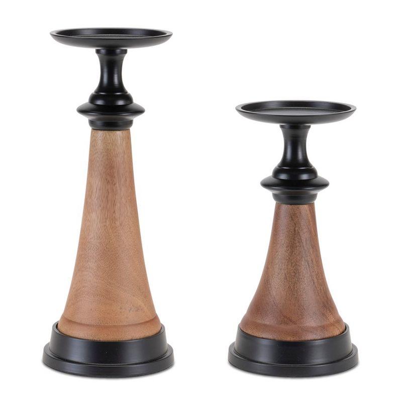 Melrose Tapered Wood and Iron Candle Holders (Set of 2)