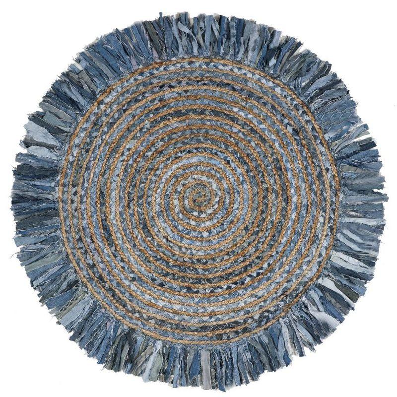Cape Cod CAP206 Hand Woven Accent Rug - Ivory/Denim - 3' Round - Safavieh.