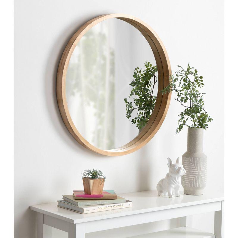 30" x 30" Hutton Round Wood Wall Mirror Natural - Kate and Laurel: Wall Mount, No Assembly Required