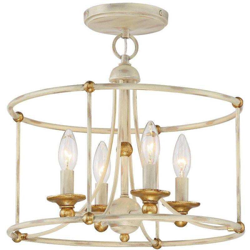 Farmhouse White and Gold 4-Light Glass Drum Ceiling Fixture