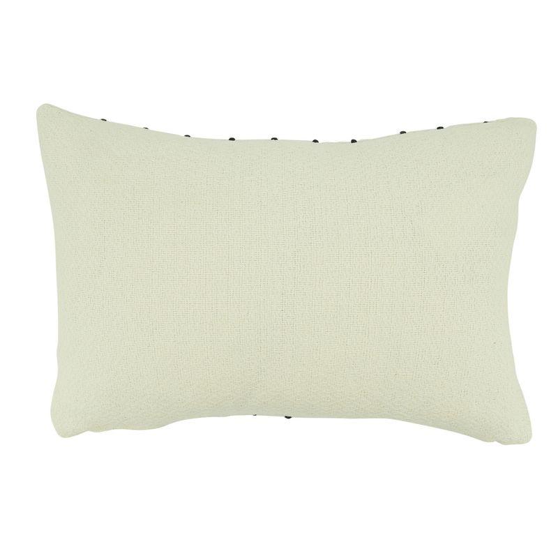 White and Black Twisted Cord Appliqué Rectangular Cotton Throw Pillow