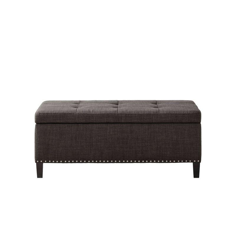 Charcoal Tufted Top Storage Ottoman with Nailhead Trim