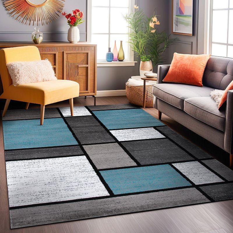 World Rug Gallery Contemporary Modern Boxed Color Block Blue Gray 6'6"x9' Area Rug
