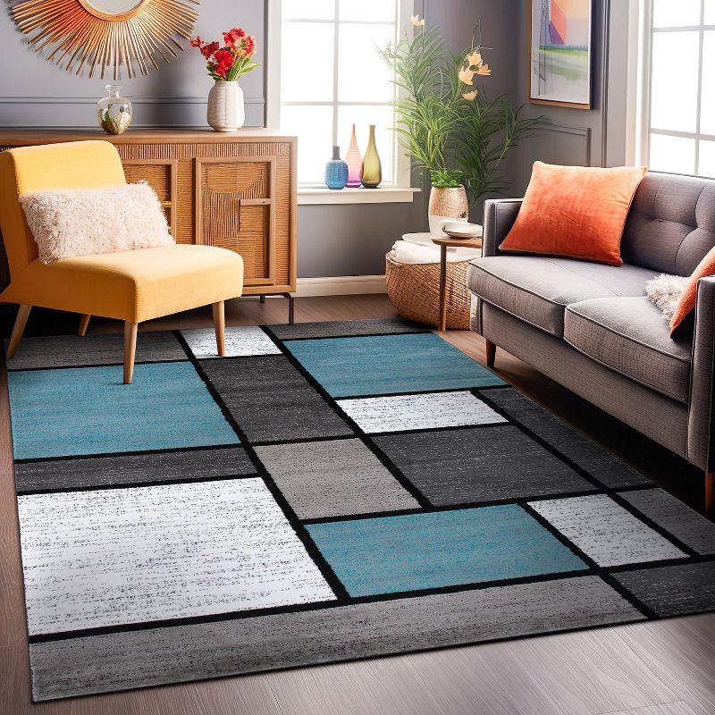 Modern Geometric Blue and Gray Easy-Care Synthetic Area Rug, 5' x 7'