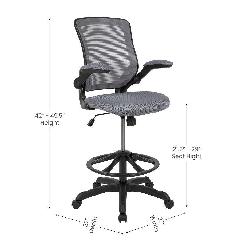 Flash Furniture Mid-Back Mesh Ergonomic Drafting Chair with Adjustable Foot Ring and Flip-Up Arms