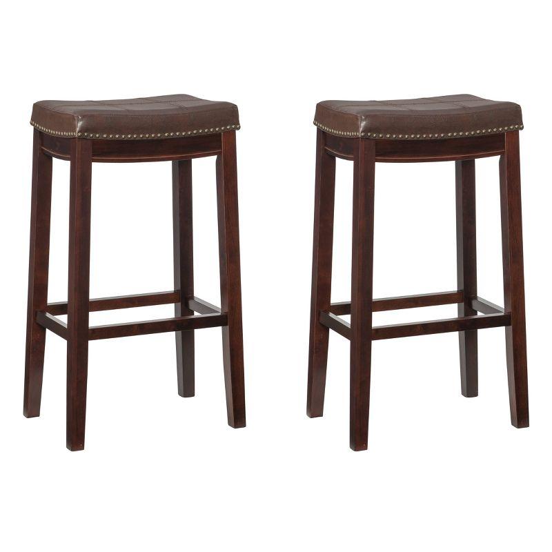 Brown Wood and Faux Leather Backless Bar Stools