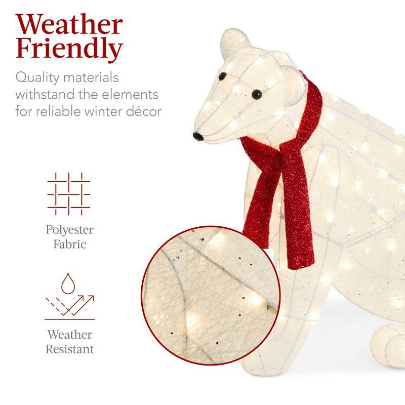 Best Choice Products Large Lighted Polar Bear Family w/ 145 Pre-Strung LED Lights, Zip Ties, Ground Stakes - Red/White