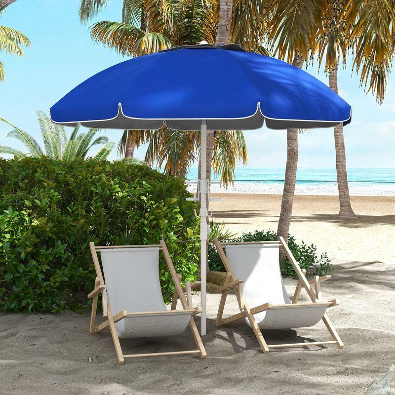 Outsunny 5.7' Beach Umbrella with Cup Holders, Hooks, Vented Canopy, Portable Outdoor Umbrella, Blue