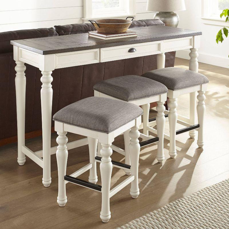 4pc Joanna Sofa Bar Set Ivory/Mocha - Steve Silver Co.: Farmhouse Style, Linen-Look Stools, Storage Drawer