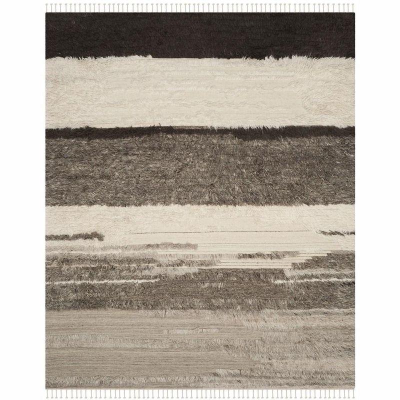 Gray Wool-Cotton Hand-Knotted 9' x 12' Modern Area Rug