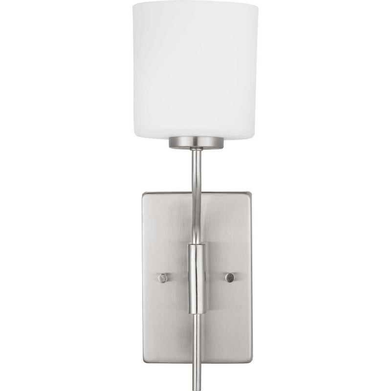 Progress Lighting Tobin 1-Light Wall Sconce, Brushed Nickel, Etched White Glass Shade