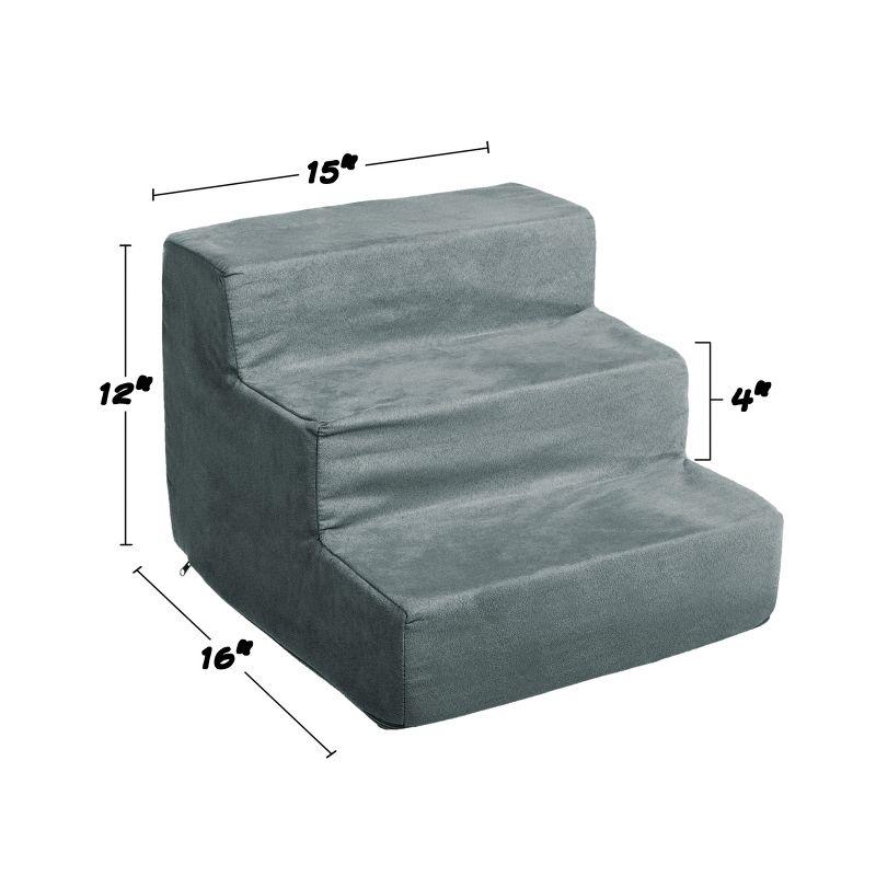 Gray 3-Step Foam Pet Stairs with Microfiber Cover