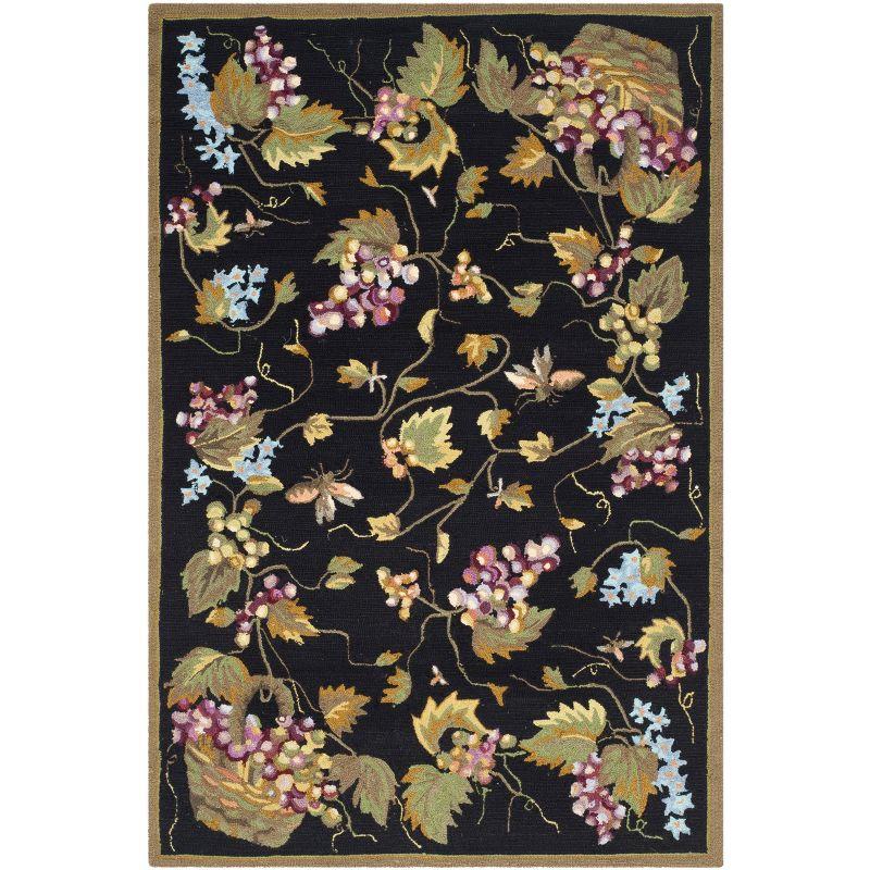 Reversible Black Floral Hand-Knotted Easy Care 4' x 6' Rug