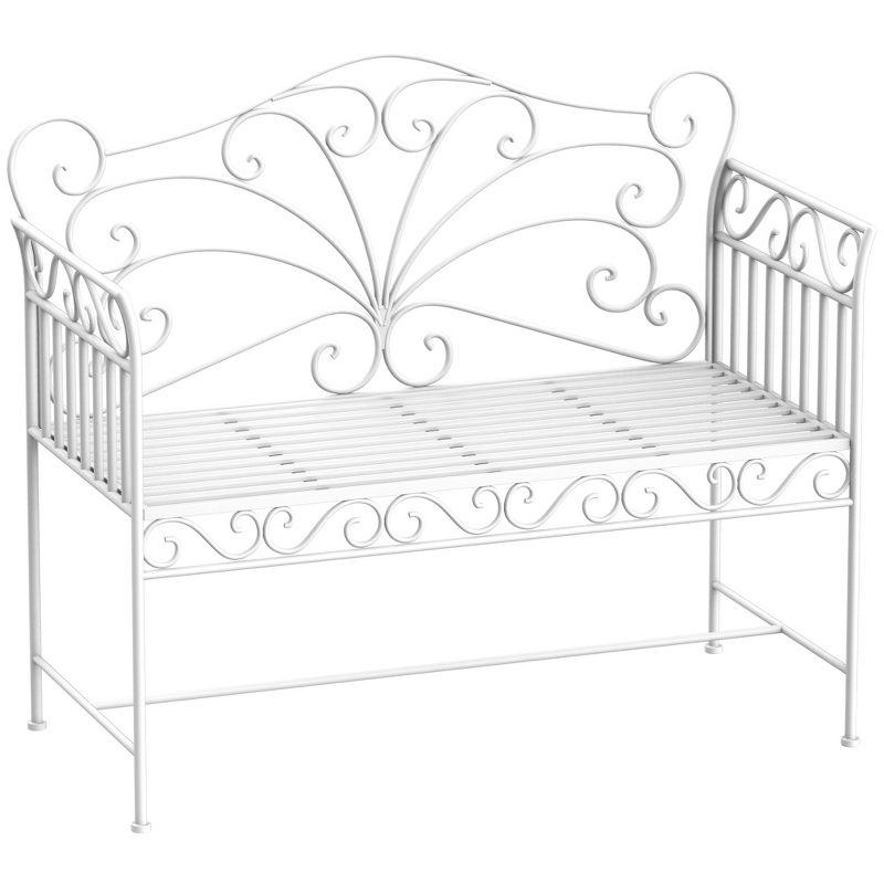 Cream White 43" Iron Two-Seater Garden Bench