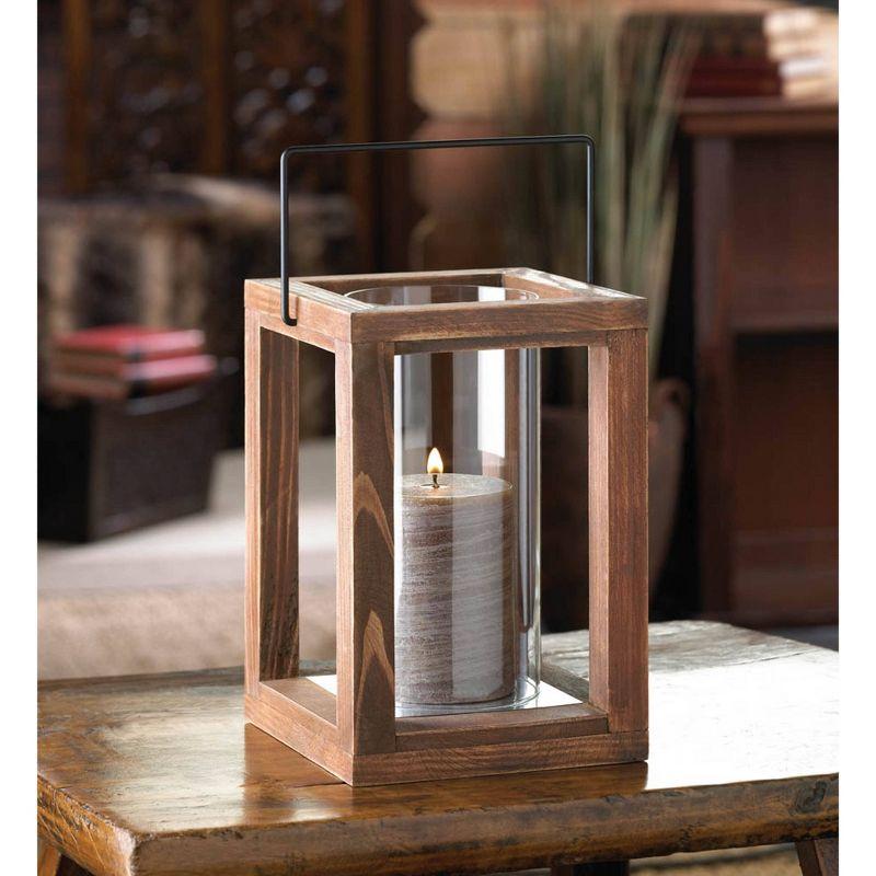 Rustic Brown Wood and Glass Hanging Candle Lantern