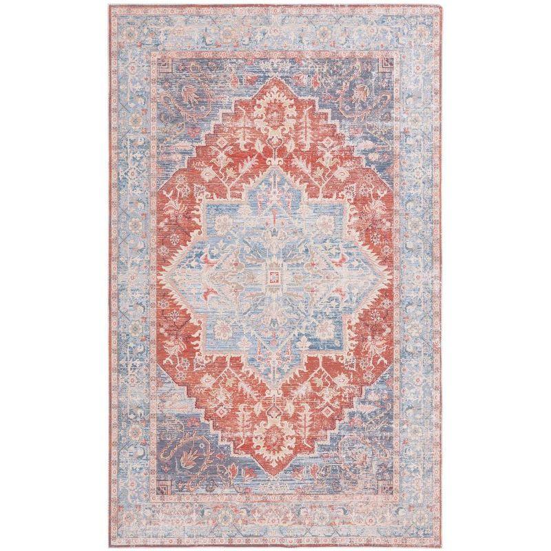 Arizona Light Blue and Rust Rectangular Synthetic Area Rug