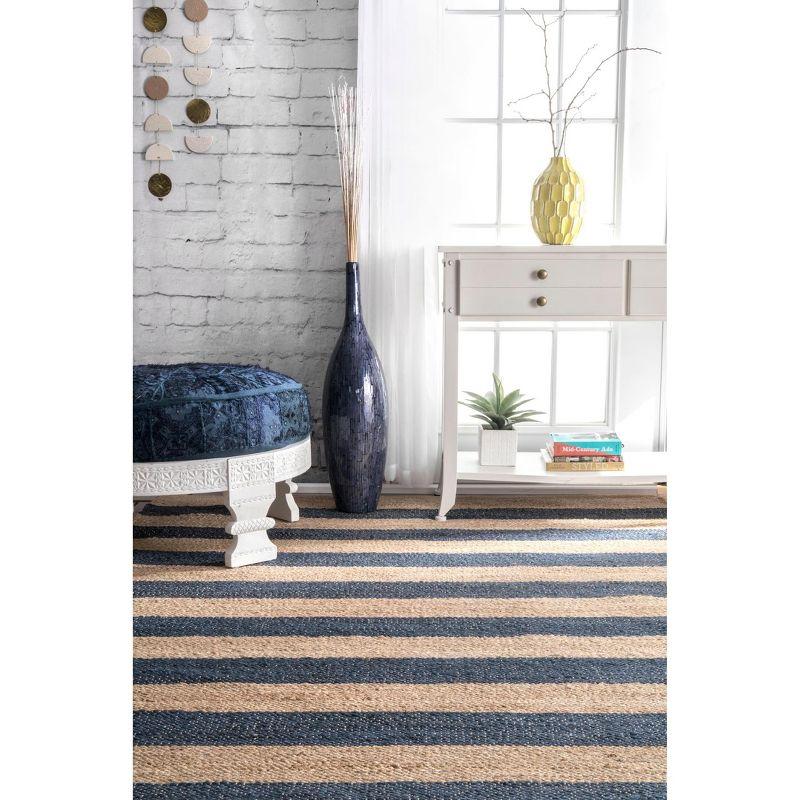 Nuloom Alisia Striped 4x6 Jute Indoor Area Rug for Dining Room Rug Neutral Rug Living Room Rug Kitchen, Denim/Tan