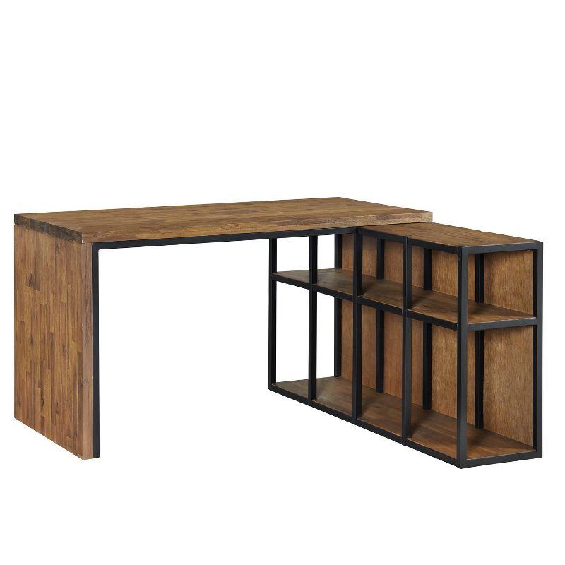 Acacia Wood L-Shaped Corner Desk with Storage Credenza