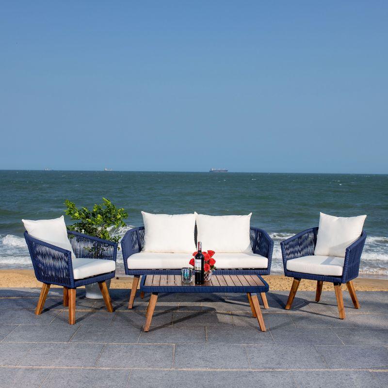 Velso 4 Pc Living Set - Indoor/Outdoor - PAT7072 - Navy/Beige - Safavieh