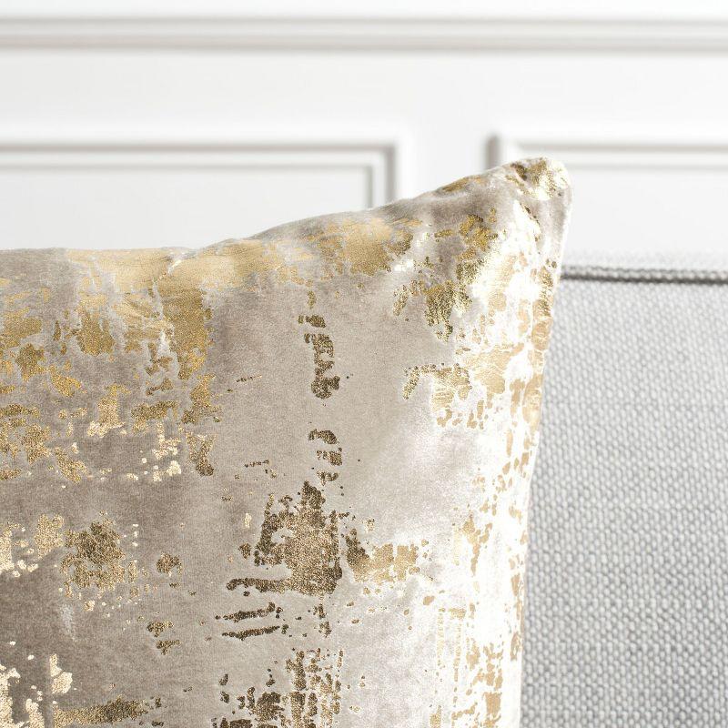 Contemporary Beige and Gold Cotton-Blend Metallic Square Pillow