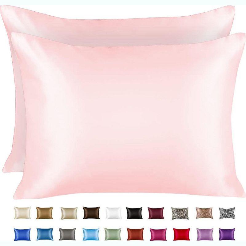 Standard Pink Satin Polyester Pillowcase Set with Zipper