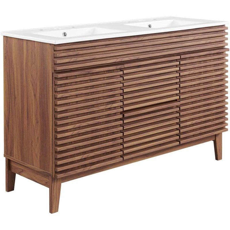 Render 48'' Walnut White Mid-Century Modern Double Sink Vanity