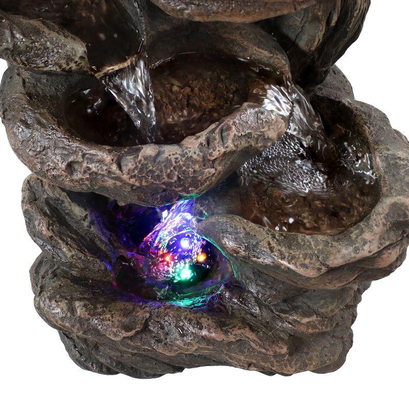 Rock Falls Rustic Resin Tabletop Fountain with Colored LED Lights