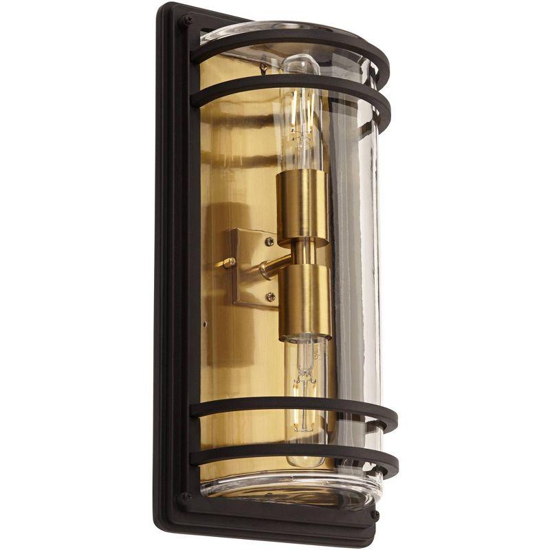 John Timberland Modern Wall Light Sconce Black Warm Brass Hardwired 7 1/2" 2-Light Fixture Clear Glass for Bedroom Bathroom Vanity