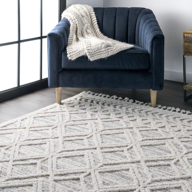 Nuloom 8x11 Ansley Moroccan Tassel Indoor Area Rug, Light Grey, Textured Bohemian Design, Plush High Pile, Stain Resistant, Bedroom, Living Room