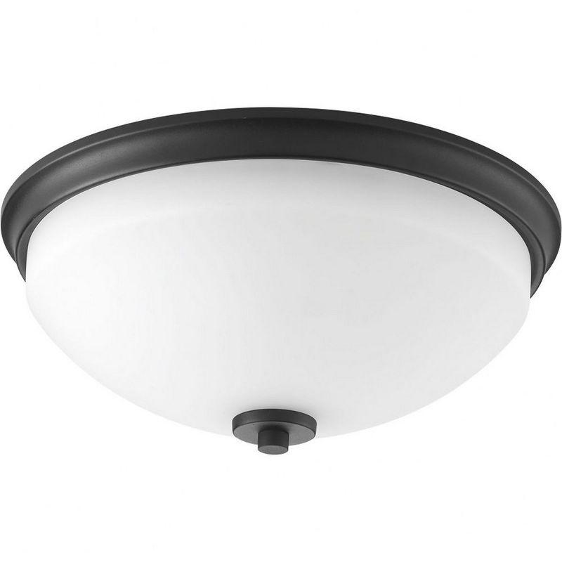 Progress Lighting Replay Collection 2-Light Flush Mount, Black Finish, White Glass Shade