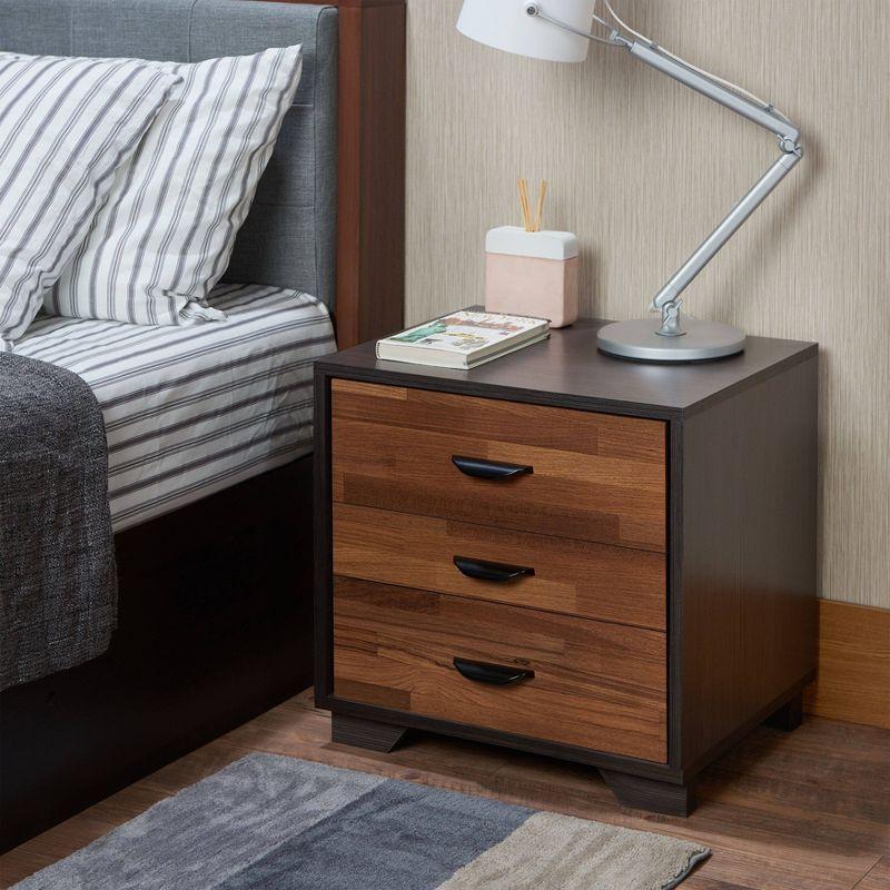 Eloy 3-Drawer Walnut and Espresso Nightstand