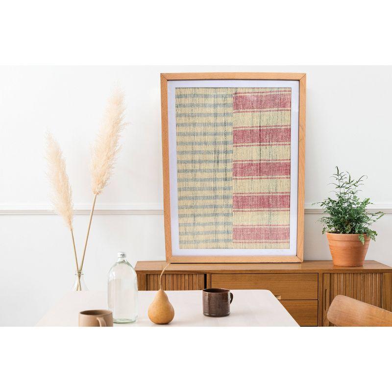 Storied Home Boho Handwoven Cotton Wall Art with Wood Frame and Plastic Cover Faded Red/Natural: Intricate Textile, MDF Composite, Vertical Display