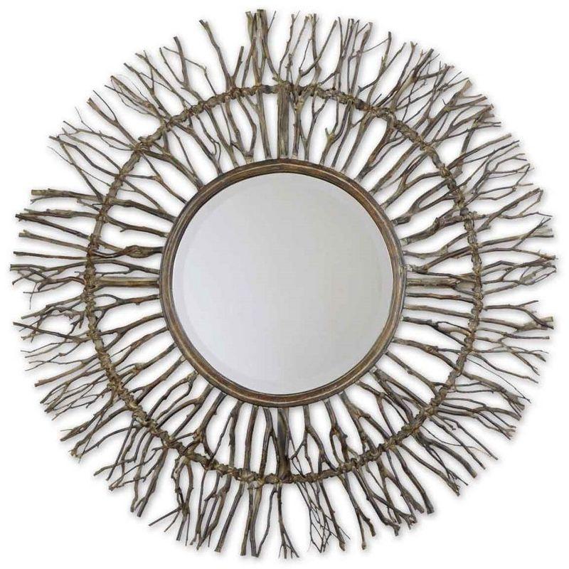 Josiah 38" Round Brown and Gray Birch Wood Mirror