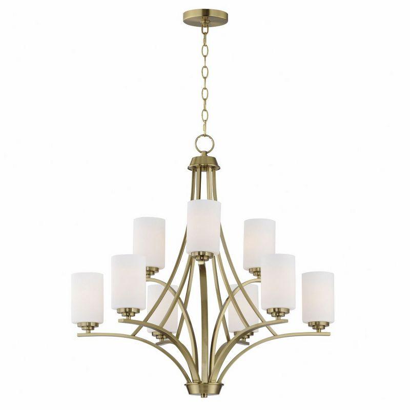 Satin Brass 9-Light Chandelier with Opal White Glass Shades