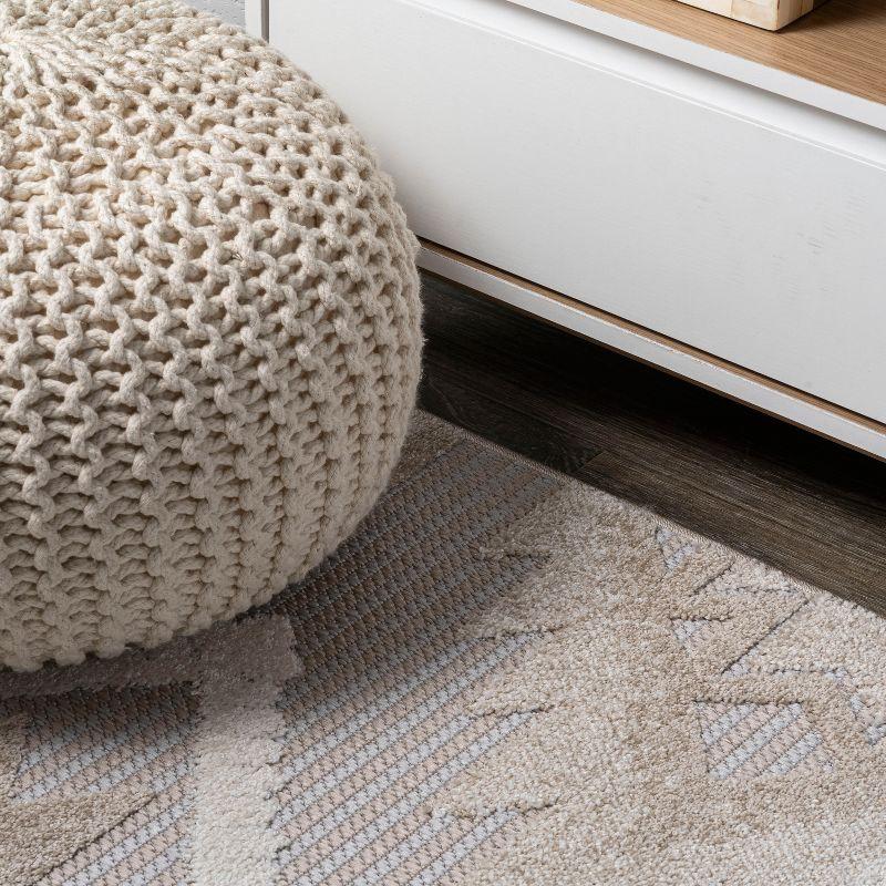 2'x8' Sumak High-Low Pile Neutral Diamond Kilim Indoor/Outdoor Runner Rug, Beige/Gray - JONATHAN Y