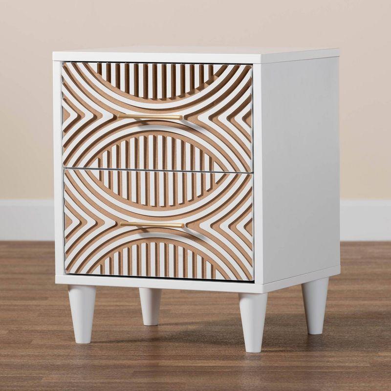 Baxton Studio Louetta Carved Contrasting Nightstand White/Natural Brown